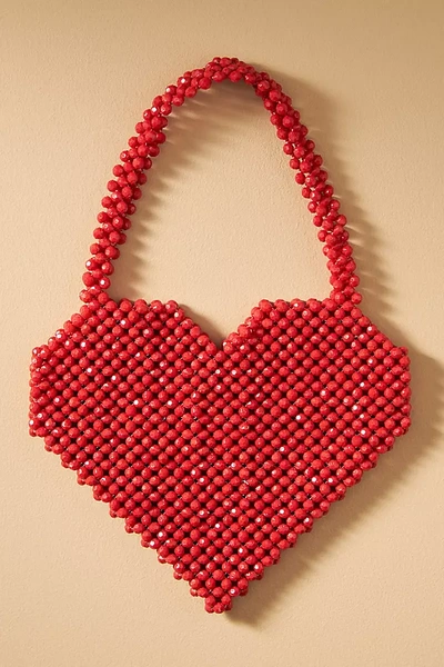 By Anthropologie Heart Icon Beaded Bag In Red
