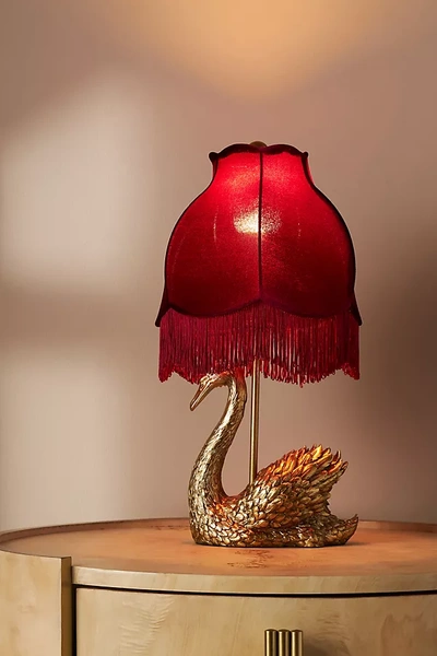 Anthropologie Swan Table Lamp In Red