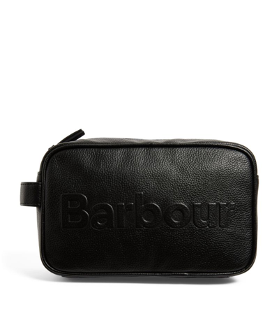 Barbour Leather Debossed Logo Wash Bag In Black