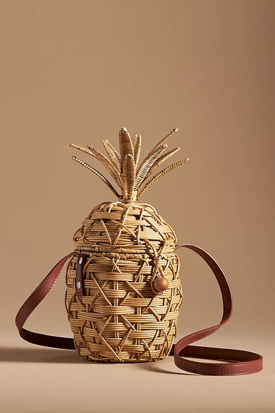 By Anthropologie Rattan Pineapple Crossbody Bag In Brown