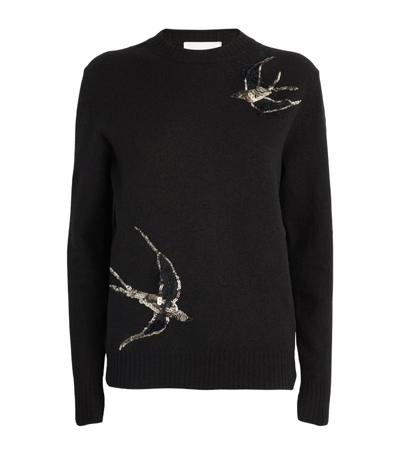 Jil Sander Cutout Sequin-embellished Bird Wool Sweater In Black