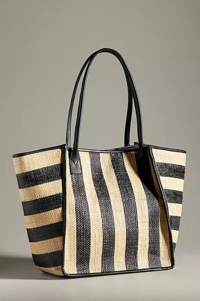 Bembien Rosa Raffia Stripe Tote In Black