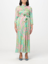 Pinko Abstract-pattern Print Belted-waist Dress In Green