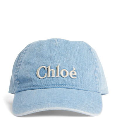 Chloé Logo-embroidered Denim Baseball Cap In Denim Blue