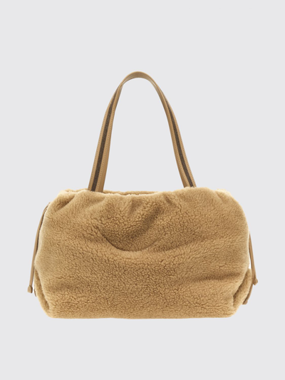 Brunello Cucinelli Bag In Wool And Cashmere Blend With Drawstring In Honey