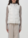 Brunello Cucinelli Women's Lightweight Matte Nylon Down Vest With Hood And Shiny Trim In White