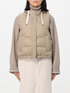 Brunello Cucinelli Solomeo Inserts Hooded Down Jacket Casual Jackets, Parka Beige In Beige