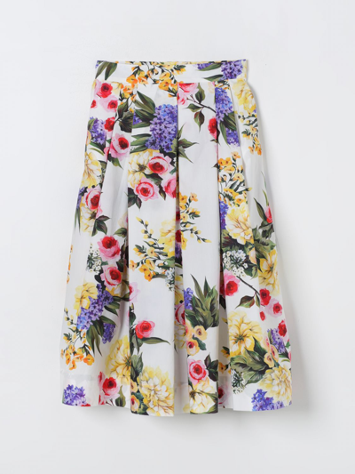 Dolce & Gabbana Kids' Floral Print Poplin Midi Skirt In Multicolor