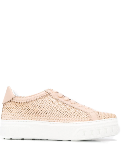 Casadei Woven Lace-up Sneakers In Pink