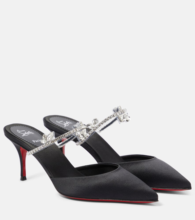 Christian Louboutin Verzierte Mules Planet Queen 70 Aus Satin In Schwarz