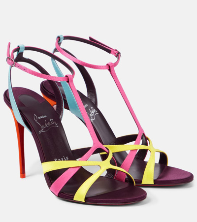 Christian Louboutin Womens Multi Tangueva 100 Patterned Satin Heeled Sandals In Multi-coloured