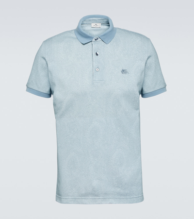 Etro Printed Roma Light Blue Cotton Polo