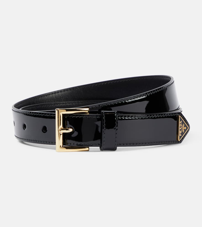 Prada Patent Leather Belt In Schwarz