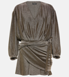 Balenciaga Laminated Mini Draped Dress In Gold