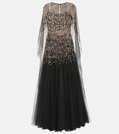 Jenny Packham Ursula Crystal-embellished Gown Dress In Black