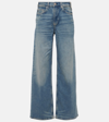 Ag Saige Raw Hem Mid Rise Ankle Wide Leg Jeans In Blue