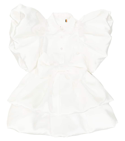 Caroline Bosmans Kids' Gloss Bow-detail Ruffled Dress In White