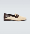 MANOLO BLAHNIK PADSTOW LEATHER-TRIMMED RAFFIA PENNY LOAFERS