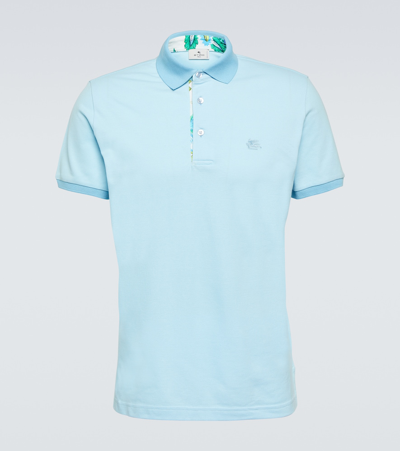 Etro Printed Roma Light Blue Cotton Polo