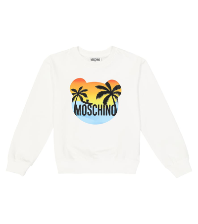 Moschino Kids' Printed Cotton-blend Sweatshirt In White