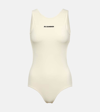 Jil Sander Printed Logo One Piece Swimsuit In Neutral