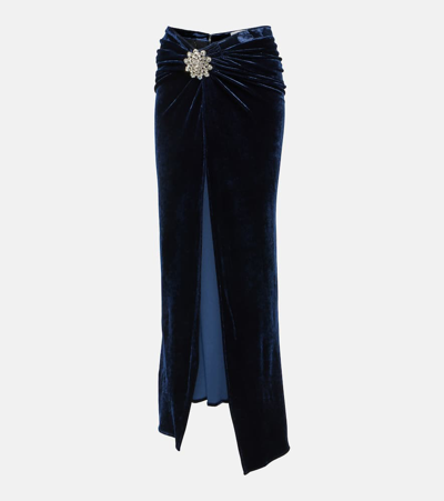 Rabanne Gathered Crystal-embellished Velvet Maxi Skirt In Navy