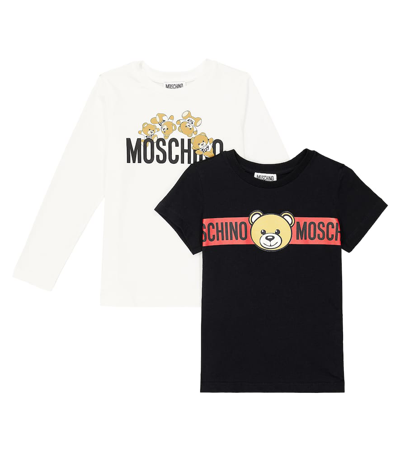 Moschino Kids' Set Of 2 Cotton Jersey T-shirts In White/black