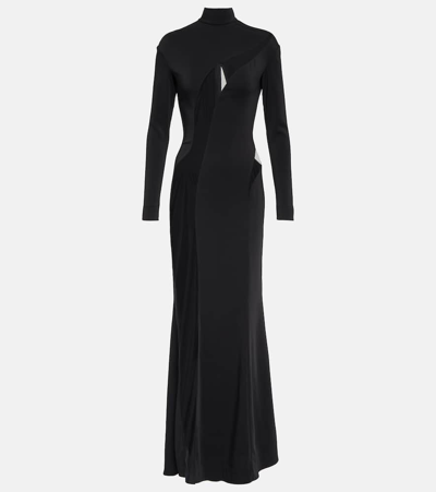 Mugler Tulle-paneled Crêpe Gown In Black/black