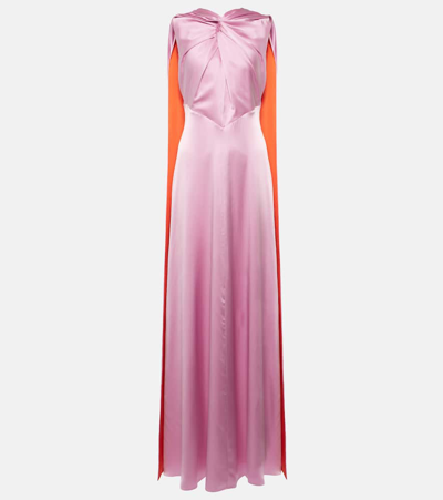 Roksanda Amanita Caped Silk Gown In Pink