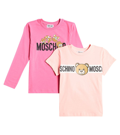 Moschino Kids' Set Of 2 Cotton Jersey T-shirts In Pink