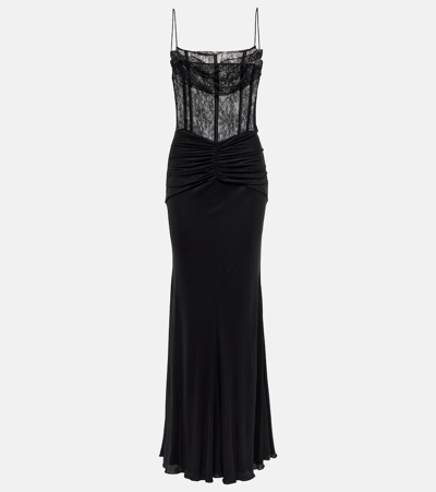 Alessandra Rich Laminated Jersey Maxi Dress In Black