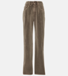 Brunello Cucinelli Mid-rise Cotton Velvet Straight Pants In Sage