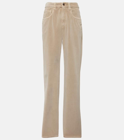 Brunello Cucinelli Mid-rise Cotton Velvet Straight Pants In Beige