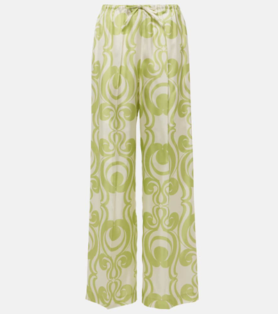 Dries Van Noten Printed Silk Wide-leg Pants In Multicoloured