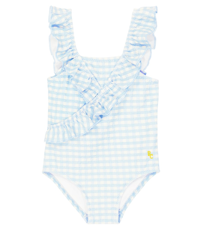 Bobo Choses Baby Vichy Ruffled Swimsuit In Blue