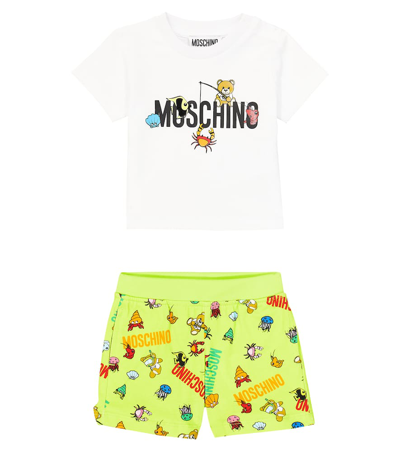 Moschino Baby Cotton T-shirt And Shorts Set In Lime Summer Crab