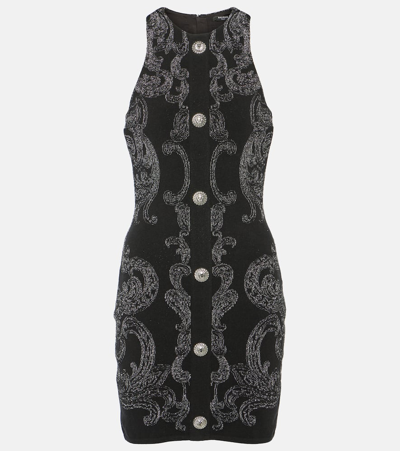 Balmain Paisley Jacquard Lurex Minidress In Black