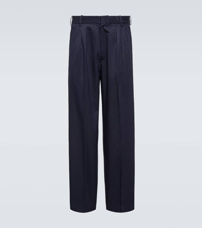 Kenzo Pinstripe Cotton And Linen Pants In Blue