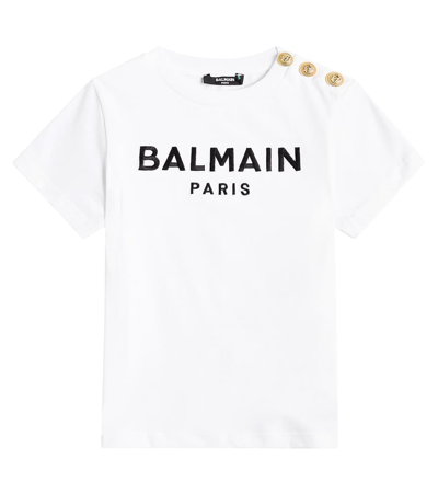 Balmain Kids' Logo Cotton Jersey T-shirt In White/black