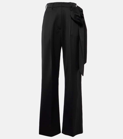 Simone Rocha Pleated Straight-leg Trousers With Pressed Rose Detail In Black