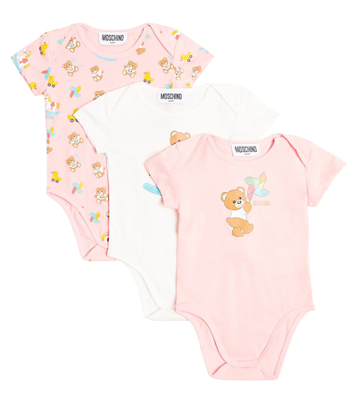 Moschino Baby Set Of 3 Cotton Jersey Bodysuits In Multicoloured