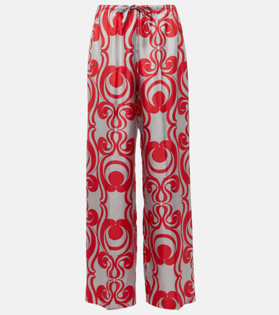Dries Van Noten Printed Silk Wide-leg Pants In Multicoloured