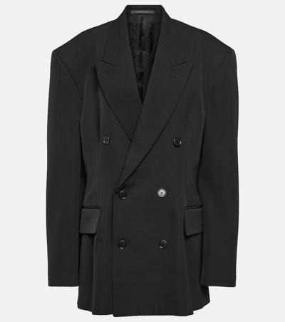 Balenciaga Cinched Double-breasted Wool Blazer In Black