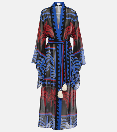 Johanna Ortiz + Net Sustain Twende Belted Printed Recycled-crepe De Chine Robe In Black Ecru Red