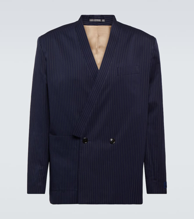 Kenzo Pinstripe Cotton And Linen Jacket In Blue