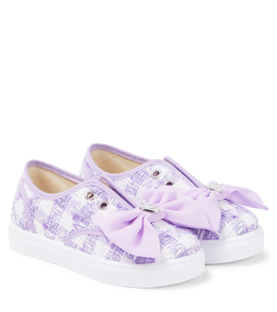 Monnalisa Kids' Bow-detail Houndstooth Bouclé Sneakers In Multicoloured