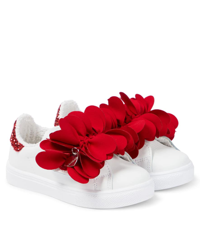 Monnalisa Kids' Petal-embellished Leather Sneakers In Multicoloured