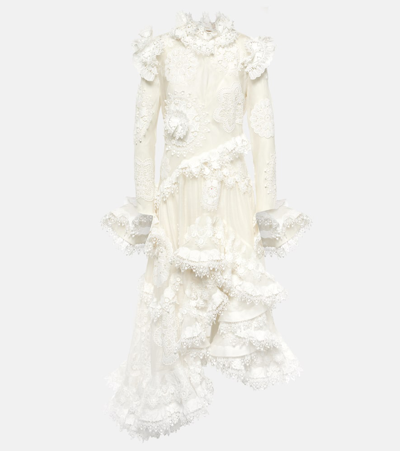 Zimmermann Matchmaker Appliqué Silk And Linen Gown In White