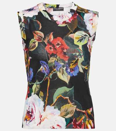 DOLCE & GABBANA FLORAL SILK KNIT TANK TOP