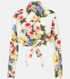 Dolce & Gabbana Floral Print Cropped Poplin Shirt With Front Tie In Giardino Fdo Bianco